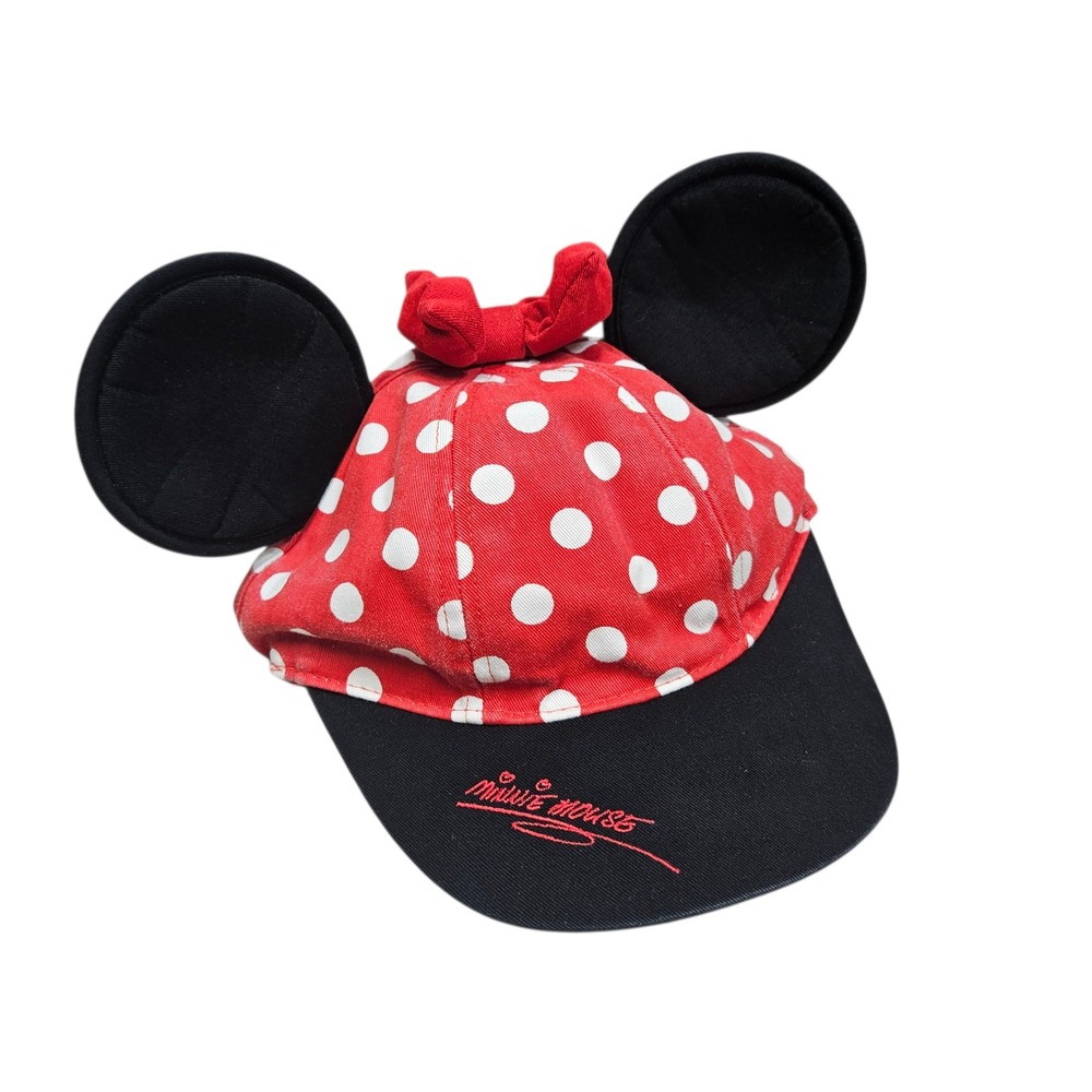 Vintage Disney Minnie Mouse Ears Hat‎ Polka Dot Bow Adjustable Baseball Cap